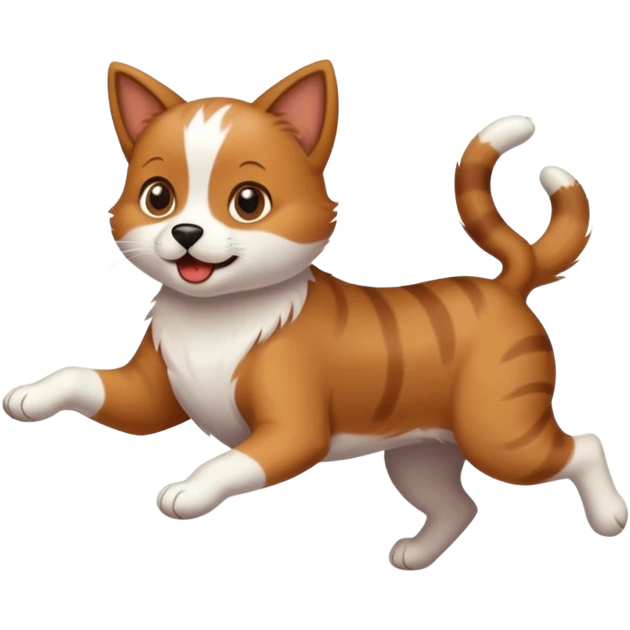 A dog running around a cat emoji