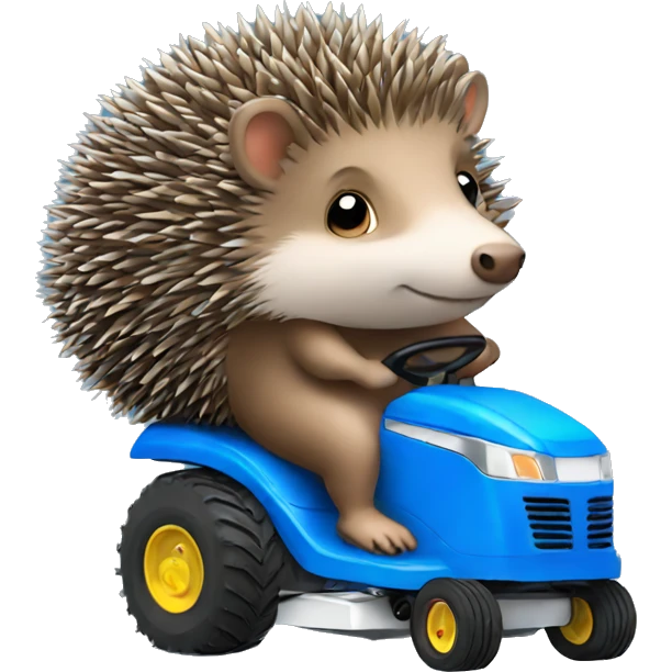 cute hedgehog riding a blue lawn mower emoji