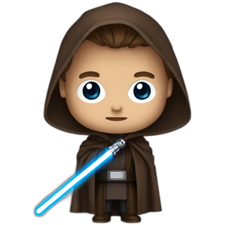 Dark side anakin skywalker (scar over right eye) (brown hooded robe) (portrait, front facing) (blue lightsaber) emoji