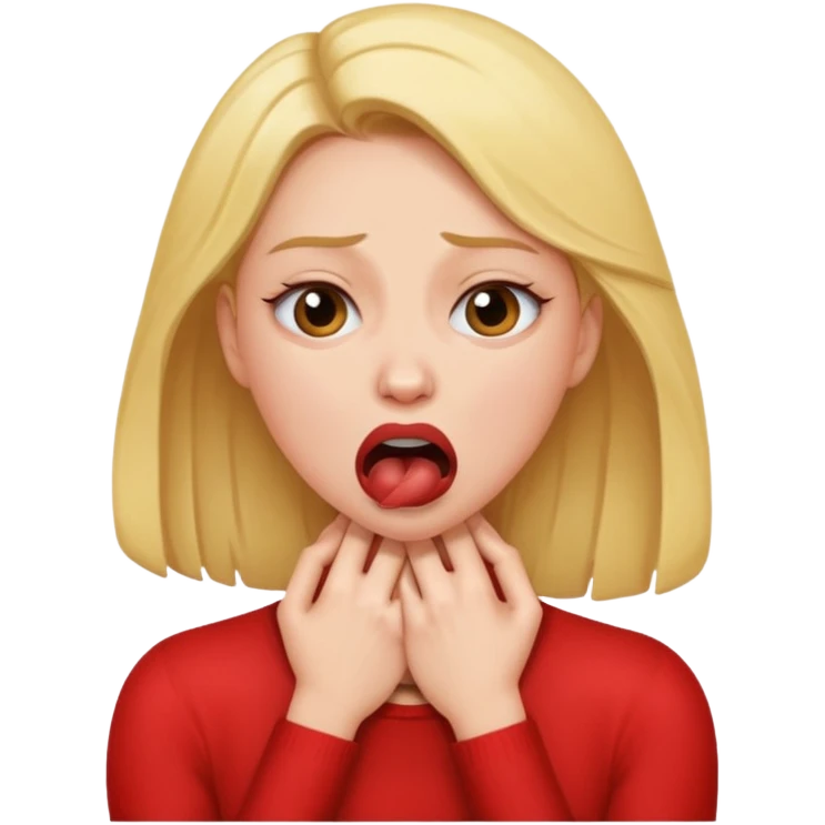 Woman choking herself with a dramatic face emoji