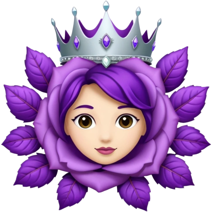 Purple rose with silver tiara and a purple emblem leaf wreath emoji