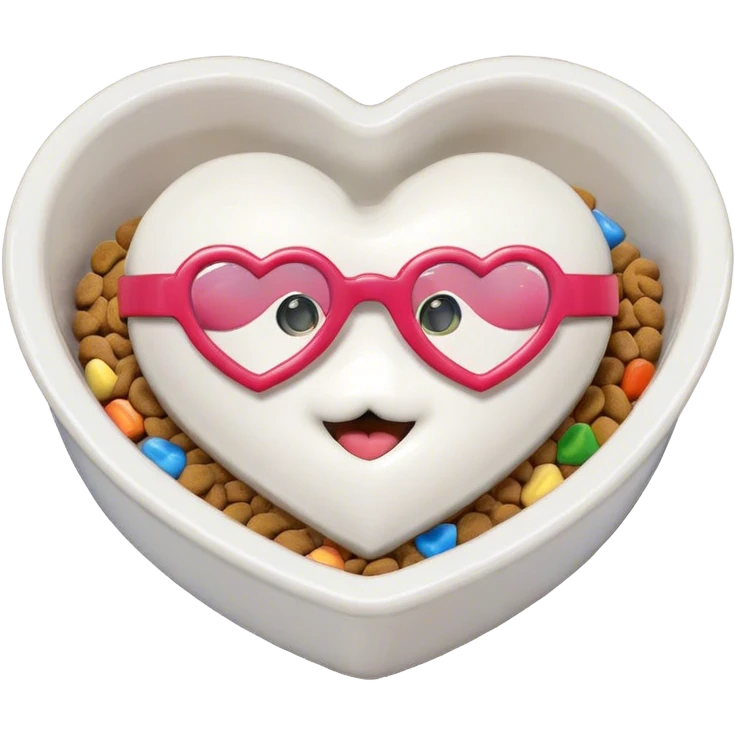 pet food bowl with a heart, make the food in the bowl white with rainbow specs emoji