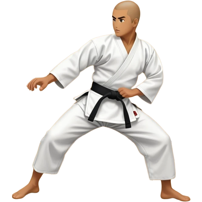An icon showcasing a martial artist in a dynamic aikido move, performing a graceful throw or joint lock. The background includes a traditional dojo with wooden floors and simple decor. The artist wears a white gi with a black hakama, emphasizing the fluidity and precision of aikido. T emoji