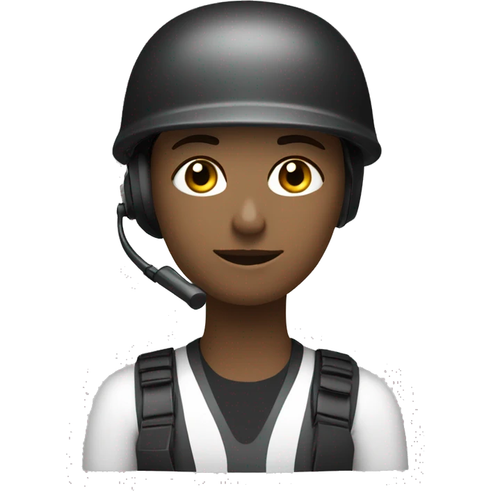 operator dressed in black with a milatary helmet, without glasses, wearing a headset, ready to respond to alerts, preferably white female emoji