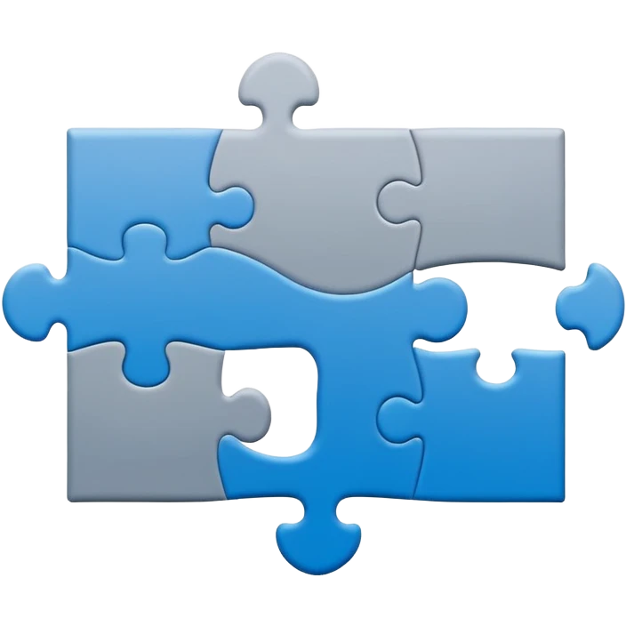 Minimal flat-style puzzle piece emoji in blue and grey, professional design for business presentation, clean edges, modern corporate aesthetic emoji