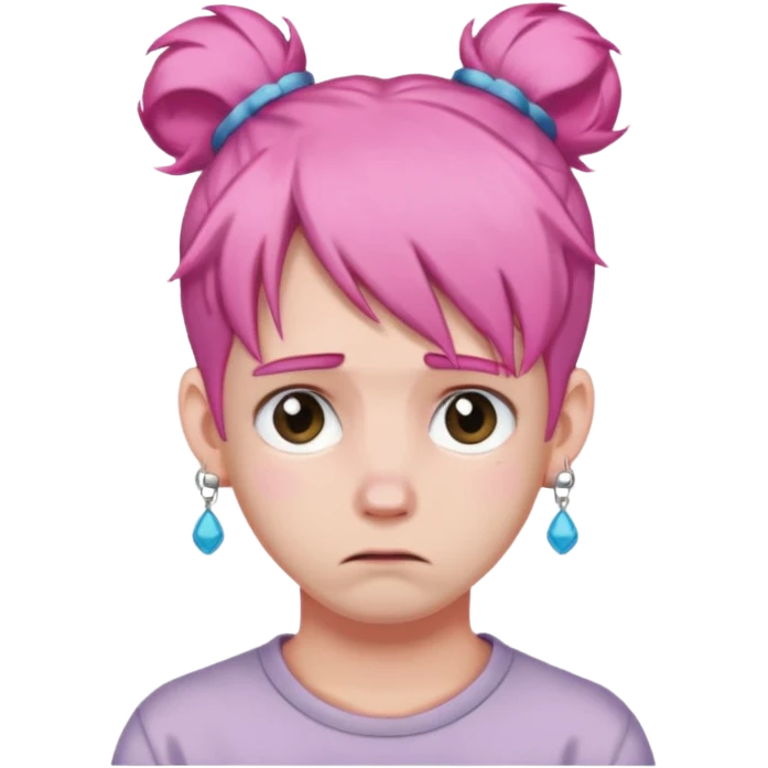  bun haired with earrings pink hair guy sad emoji