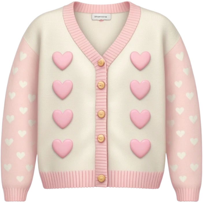 Ivory cardigan with light pink hearts and heart-shaped pastel pink buttons  emoji