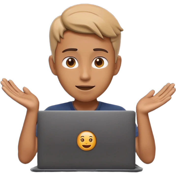 A dark-colored laptop with the screen open. From the screen, a person is emerging, giving a lecture or teaching. The person should look expressive and in a teaching pose. Soft shadows, semi-3D emoji style, clean background. video course emoji