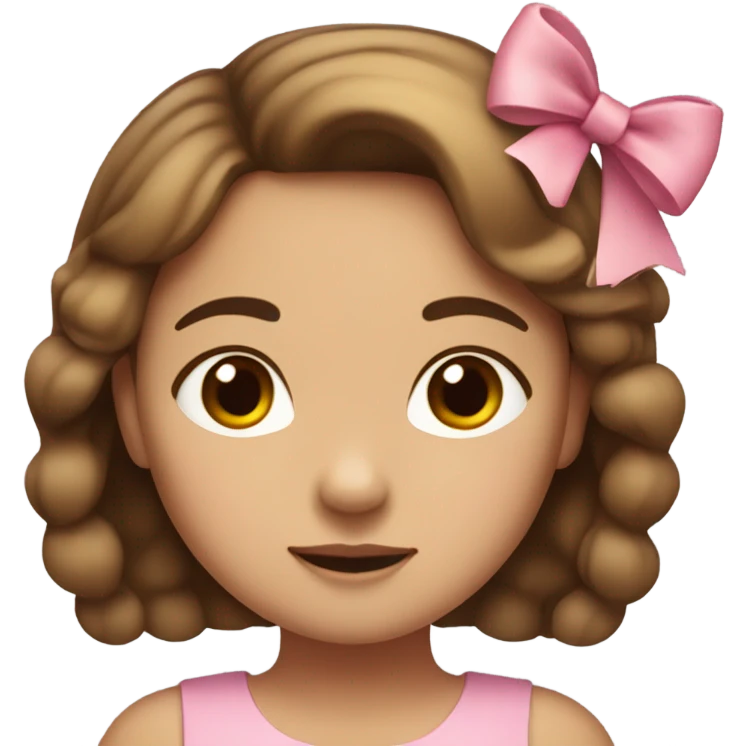 A girl with a oval face cute eyes round nose white brunette with bow in a pink dress emoji