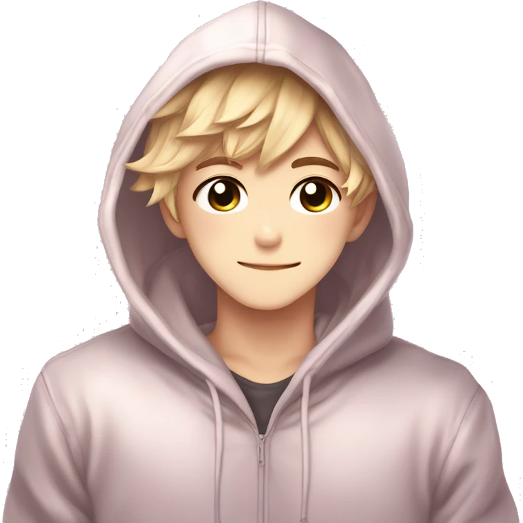 Cute Kawaii Beautiful Gorgeous Sparkly Shiny Blushing Anime Style Romantic Shojo Catboy Man Guy Femboy With Pretty Hair And Hoodie Trendy Style Outside emoji