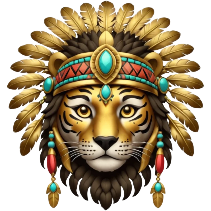 Aztec tiger warrior with elaborate feathered headdress emoji