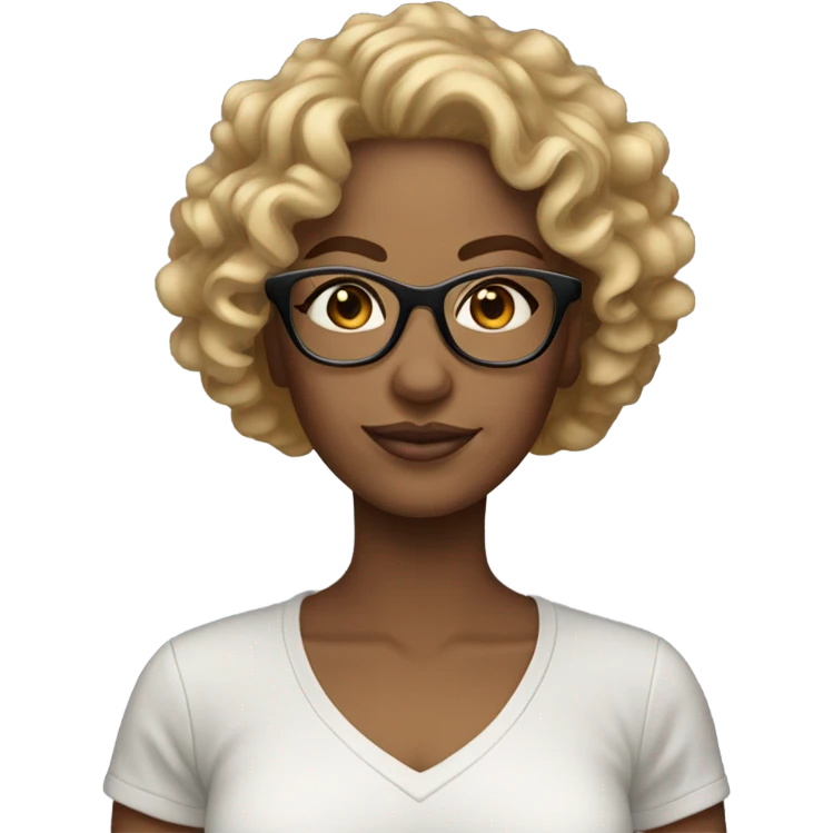 Gorgeous light brown woman with blonde curly hair and glasses emoji