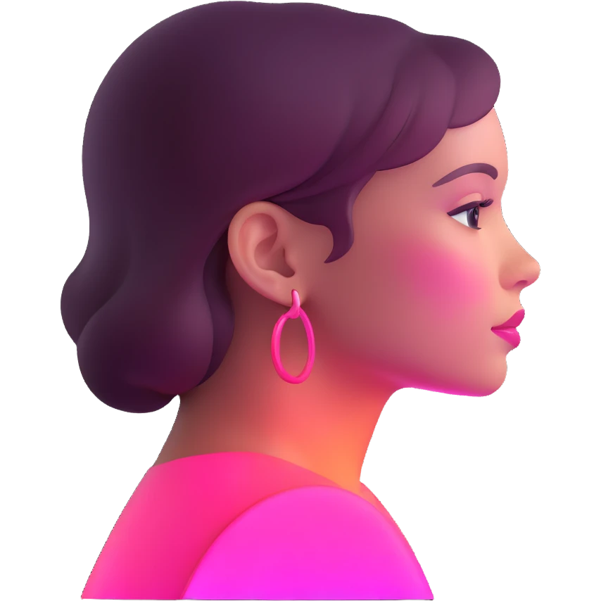 Girl in profile view with curved silhouette, transparent glass style, bright pink gradient, with highlights and shadows, minimalist design emoji
