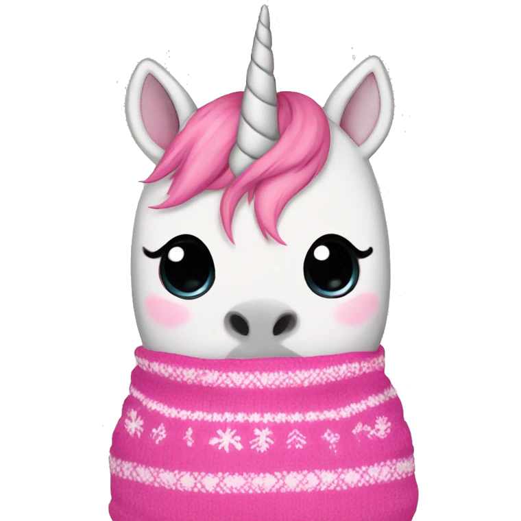 pink unicorn in a cute Christmas sweater emoji