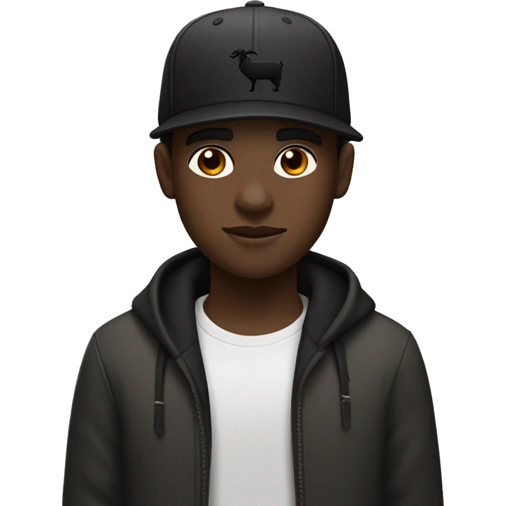 a sightly dark skinned boy with a low taper fade and black hair and a black cap and a goat beard and a brown roll in mouth emoji