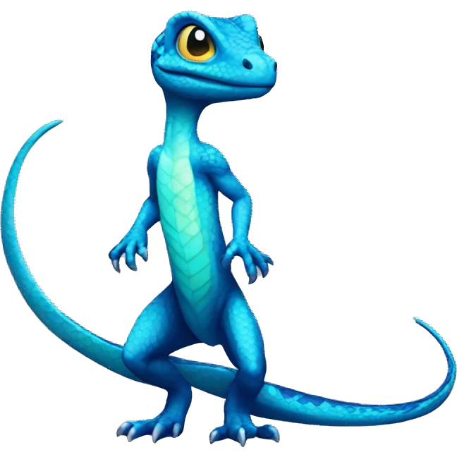 Cyan Shiny Lizard-Reptile-Raptor-Fakémon with dark-blue patterns Full Body emoji
