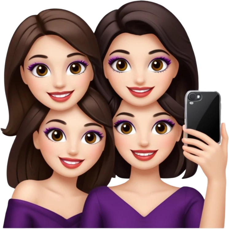 Glam girls in a group of 3 friends , taking a selfie  emoji