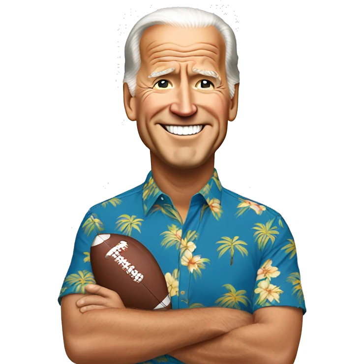 Joe Biden wearing a football helmet and a Hawaiian shirt emoji