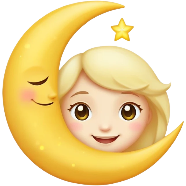 crescent moon with a cute smiling face and rosy cheeks emoji