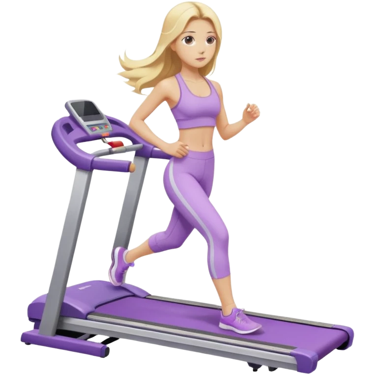girl with long blonde hair on treadmill wearing light purple yoga set emoji