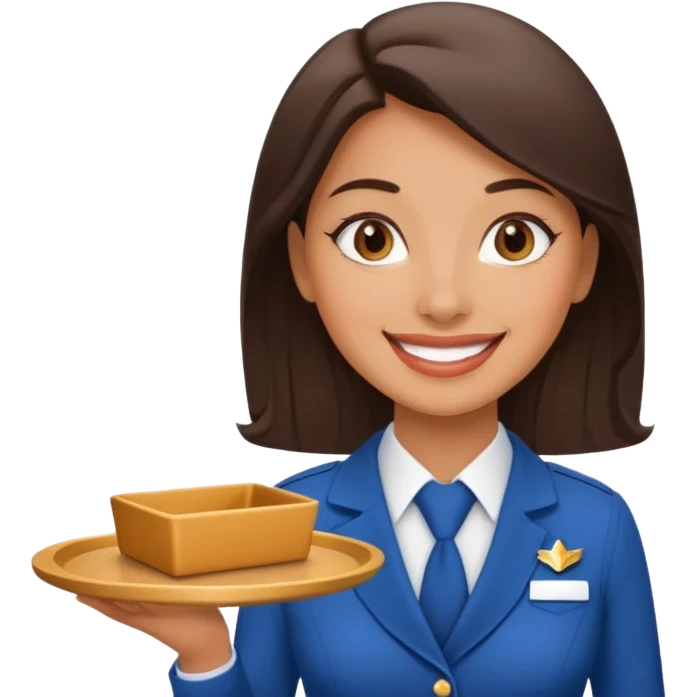 A female professional flight attendant holding a service tray, emoji
