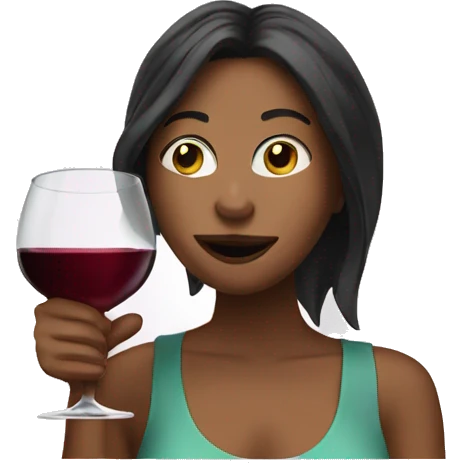 girl drinking wine with glass to her mouth behind laptop emoji