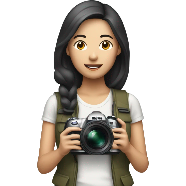 asian woman holding a nikon camera emoji