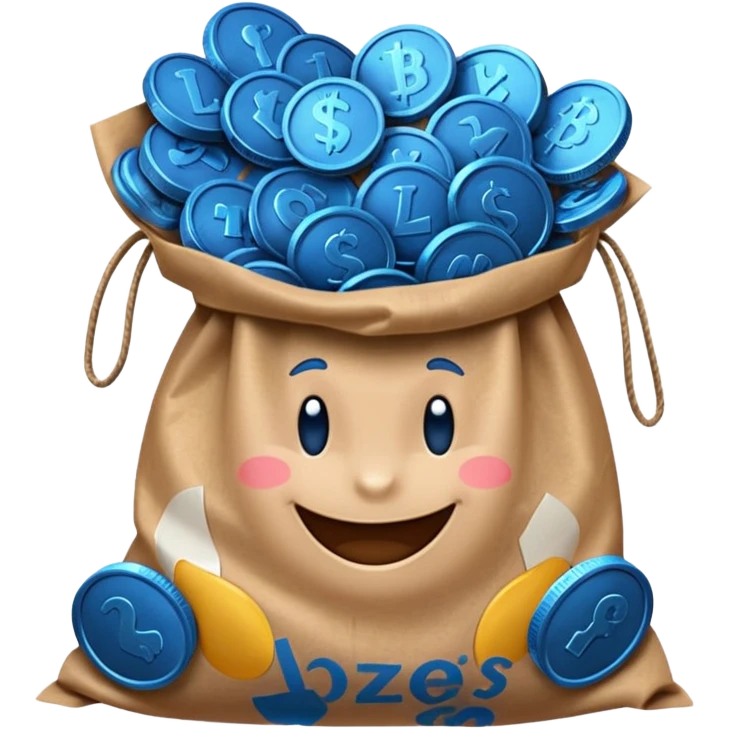blue coins inside a brown bag  emoji
