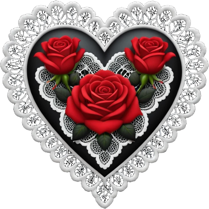 realistic black gothic heart with lace and roses, dark romance emoji