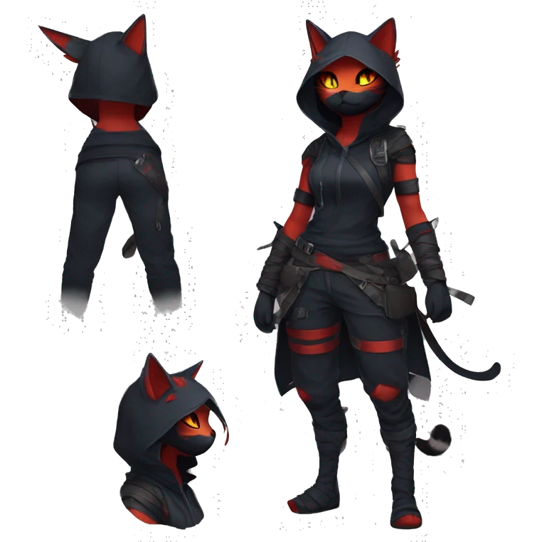 Edgy Shy Anthro Ninja cool pretty dark Litten-Pokémon-cat-fursona-animal techwear emoji