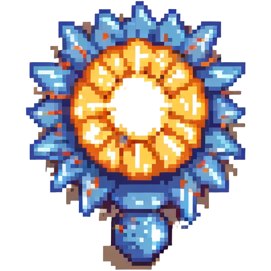 Power bomb, larger size, blue highlights, longer fuse, explosive appearance, pixel art style emoji