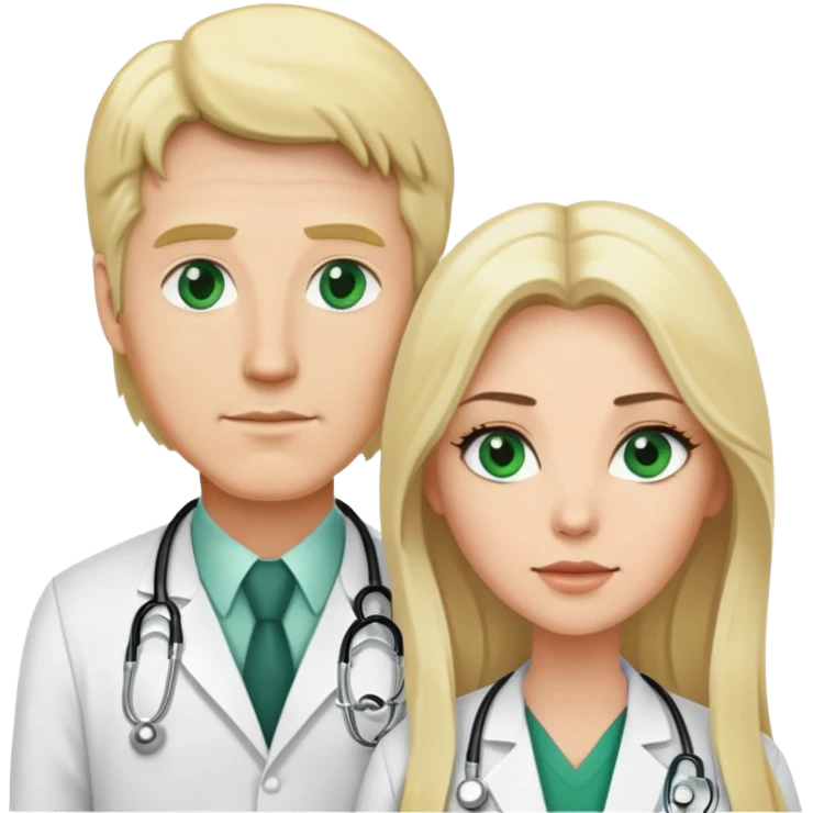 White guy with blonde hair and white girl with long black hair and green eyes. Doctors emoji