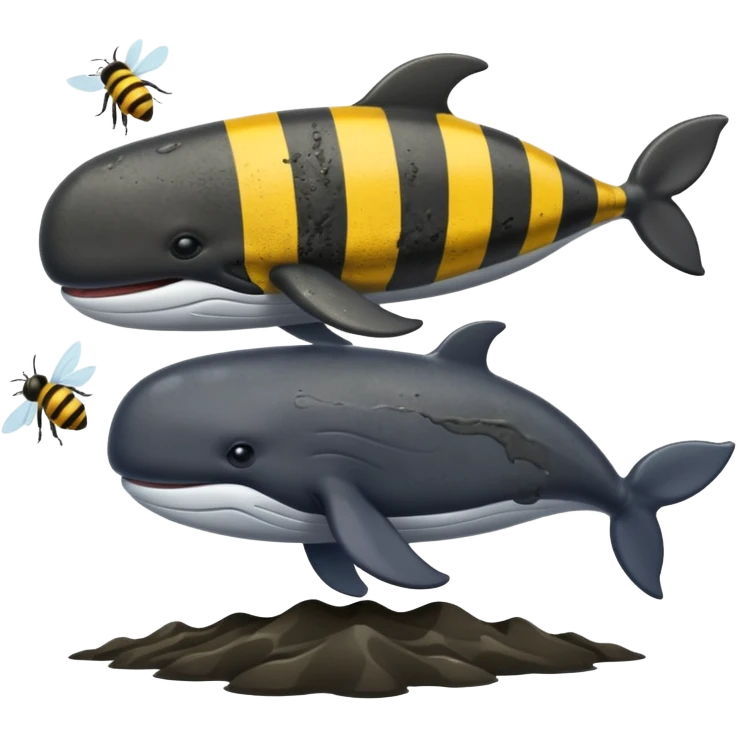 A whale cover with mud and a two bees use sword fighting emoji