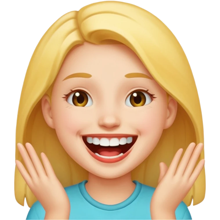 Laughing emoji of a girl and gap between the upper two teeth emoji