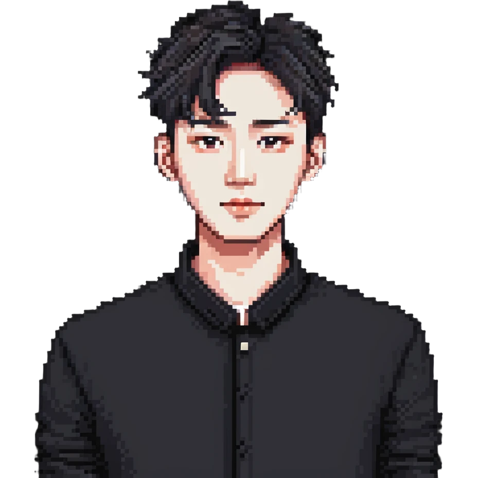 Korean man with stylish haircut and fashion emoji