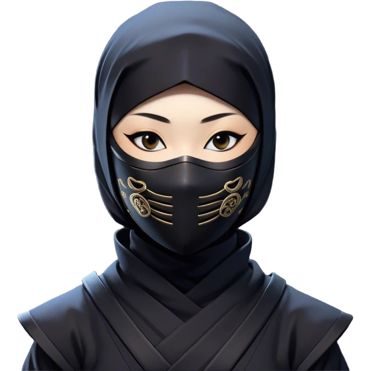 Clash of Clans aesthetic: Beautiful and Majestic Ninja Portrait Emoji, Rendered in serene poise with a gentle, confident smile and a refined masked visage, showcasing a sleek, artfully poised figure exuding calm and determined elegance in natural skin tone, Simplified yet exquisitely endearing features, highly detailed, glowing with a soft, drowsy nocturnal light, high shine, relaxed and utterly noble, stylized with an air of timeless stealth, soft glowing outline, capturing the essence of a majestic ninja whose graceful presence inspires epic covert adventures! emoji
