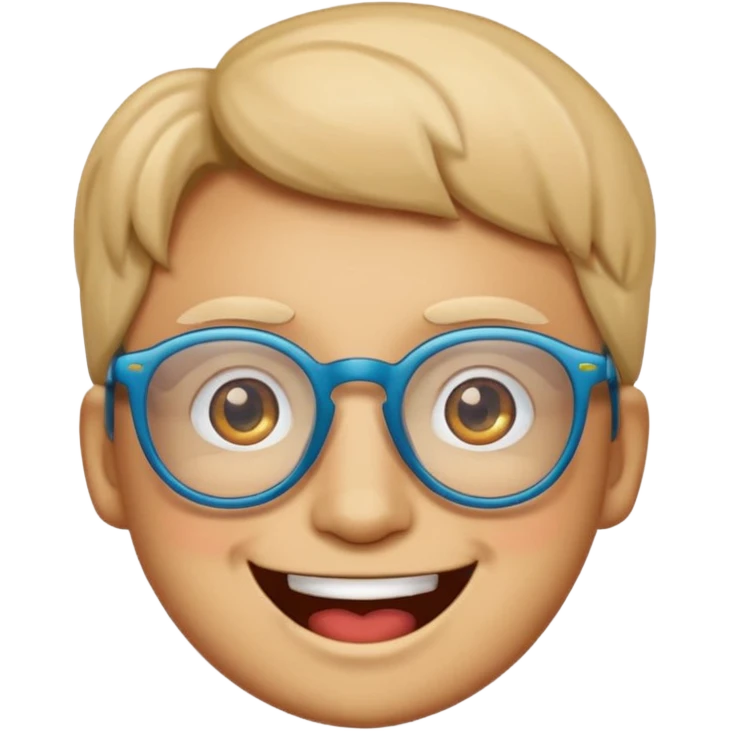 cartoon emoji sticker with a smiling face wearing glasses, colorful and cheerful, no text, suitable for WhatsApp and Instagram emoji