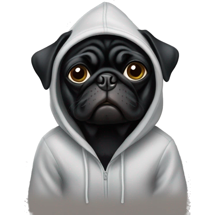Black pug wearing a hoodie emoji
