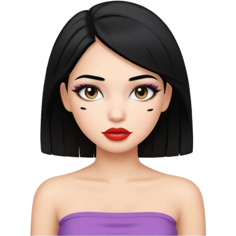 Girl with straight black hair and full face make up with lipliner wearing a tube top emoji