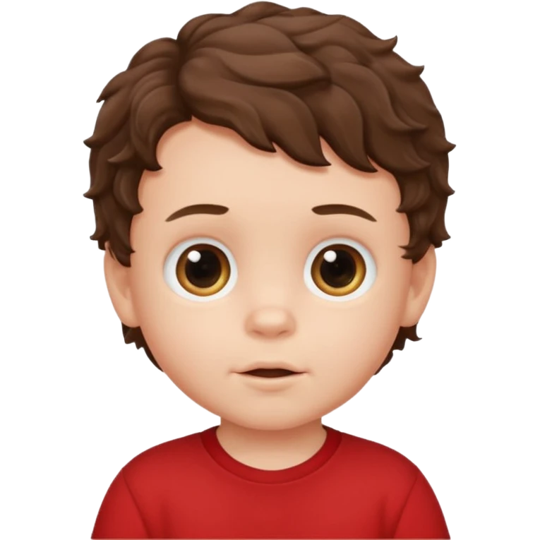white baby boy with brunette wavy hair red shirt emoji
