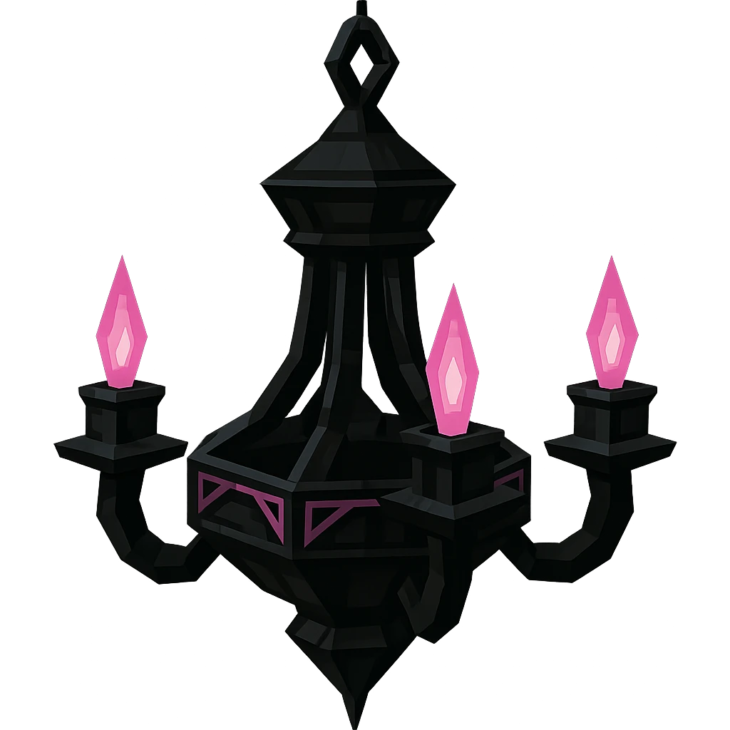 BLACKPINK-inspired gothic chandelier, geometric and moody, black and pink, no hearts, low poly 3D style emoji