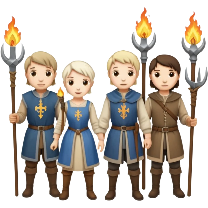 les villagois qui ont certains ont des fourches d'autres des torches sapé en moyen age emoji