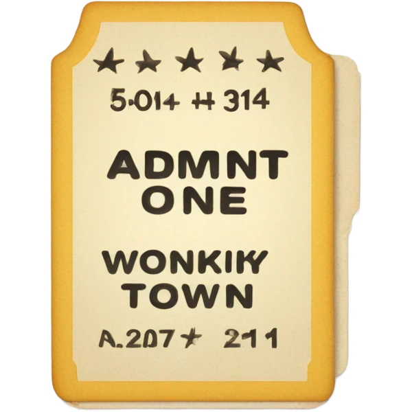 Ticket saying admit one wonky town  emoji