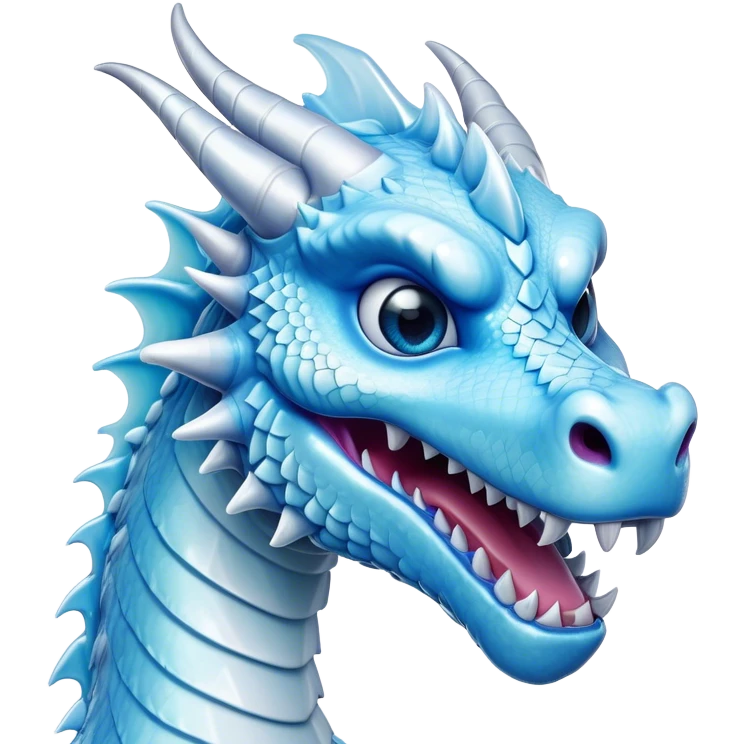 Cinematic Comical Beautiful Ice Dragon Portrait Emoji, Head tilted dramatically with an exaggeratedly amused expression, featuring a striking, glossy icy body with bold, crystalline textures and wide, expressive eyes that shimmer with playful frost, rendered with vibrant, lifelike detail and dynamic, natural shadows, high shine, dramatic yet whimsical, styled with an air of cheeky arctic mischief, soft glowing outline, capturing the essence of a spirited and over‐the‐top ice marvel that looks ready to burst into a flurry of frosty fun! emoji