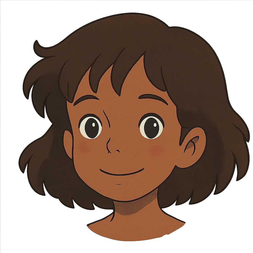 ghibli style cute brown girl face emoji
