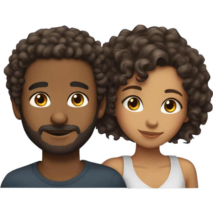 Brownskin boy with curly hair and connected beard with a lightskin girl with short curly banged hair  emoji