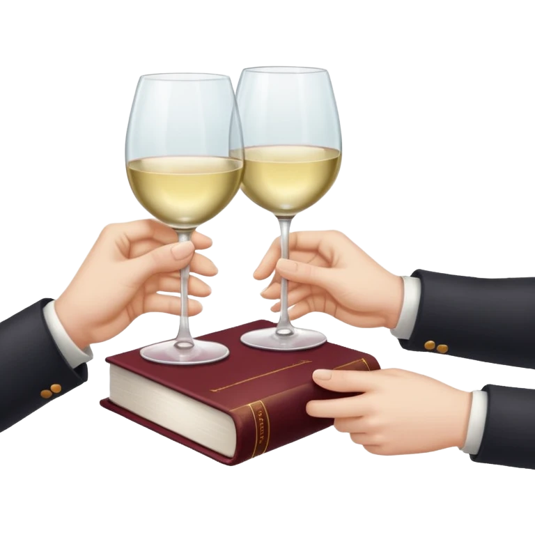 Hands holding wine glass and a book emoji