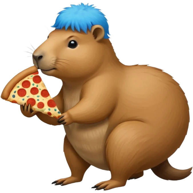 my capybara has got long legs. it has got blue fur. it's eating pizza emoji