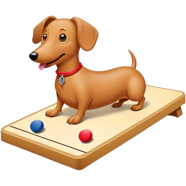 Cream colored Wiener dog playing cornhole emoji
