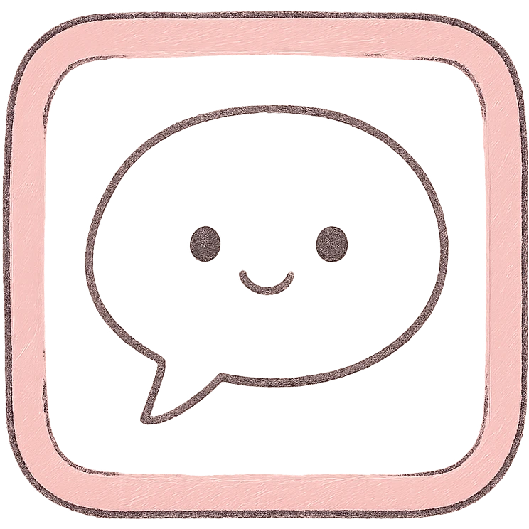 Japanese hand-drawn style, pink theme, soft and cute social app icon, transparent background, for mobile home screen emoji